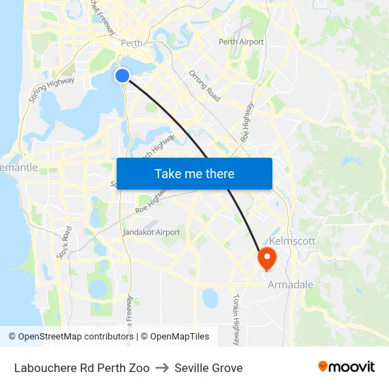 Labouchere Rd Perth Zoo to Seville Grove map