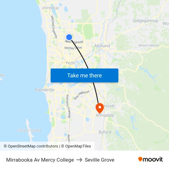 Mirrabooka Av Mercy College to Seville Grove map