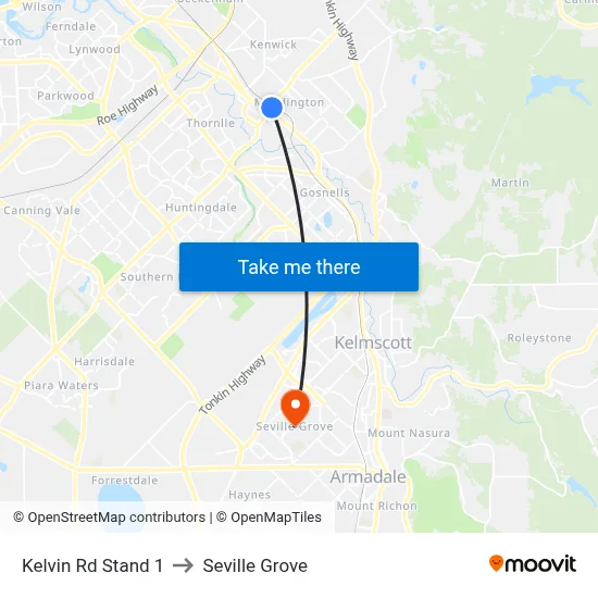 Kelvin Rd Stand 1 to Seville Grove map