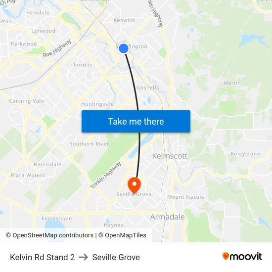 Kelvin Rd Stand 2 to Seville Grove map