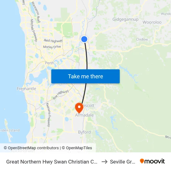 Great Northern Hwy Swan Christian College to Seville Grove map