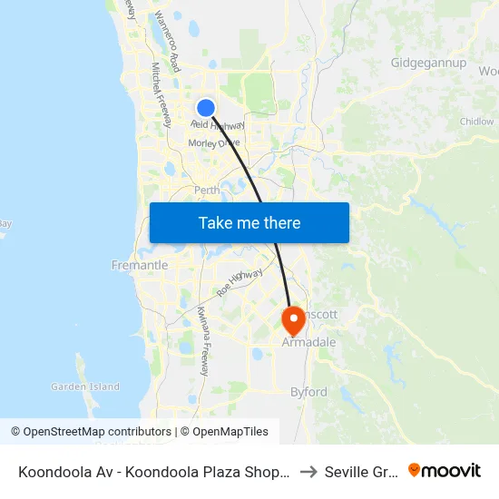Koondoola Av - Koondoola Plaza Shopping Ctr to Seville Grove map