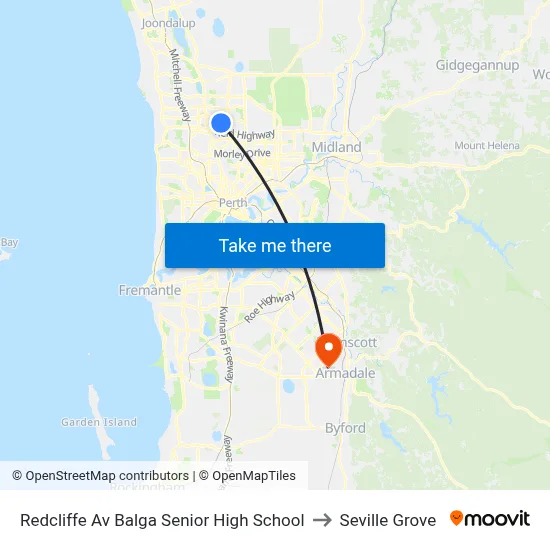 Redcliffe Av Balga Senior High School to Seville Grove map