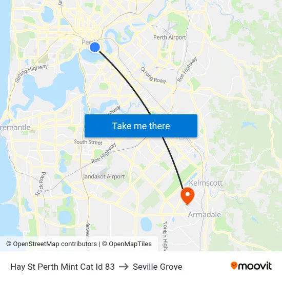 Hay St Perth Mint Cat Id 83 to Seville Grove map