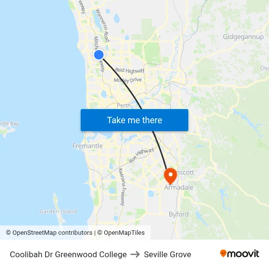 Coolibah Dr Greenwood College to Seville Grove map