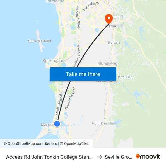Access Rd John Tonkin College Stand 2 to Seville Grove map