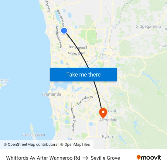Whitfords Av After Wanneroo Rd to Seville Grove map