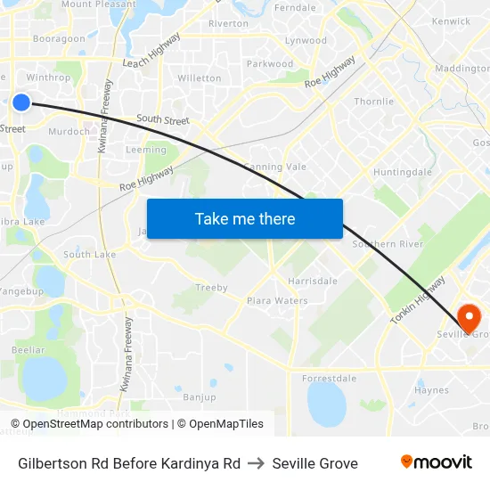 Gilbertson Rd Before Kardinya Rd to Seville Grove map