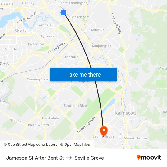Jameson St After Bent St to Seville Grove map