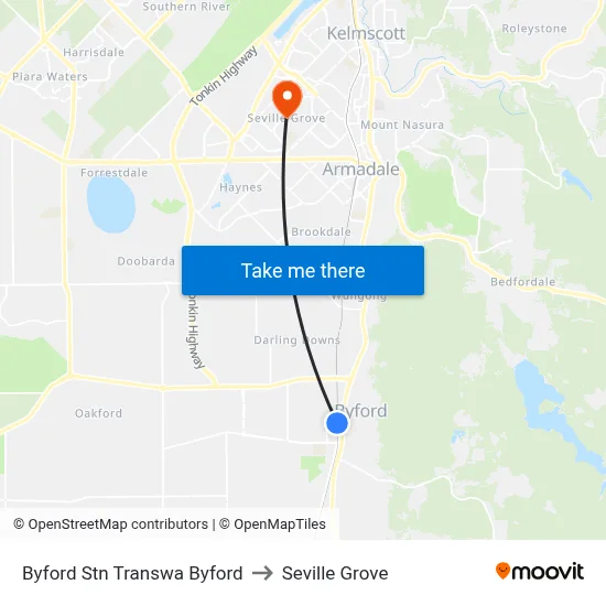 Byford Stn Transwa Byford to Seville Grove map