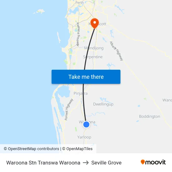 Waroona Stn Transwa Waroona to Seville Grove map