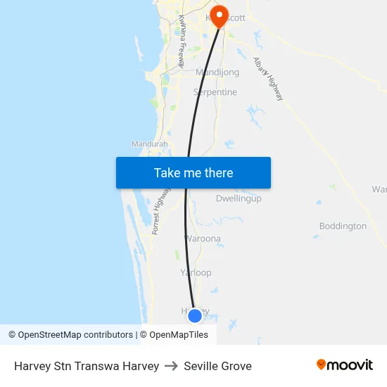 Harvey Stn Transwa Harvey to Seville Grove map