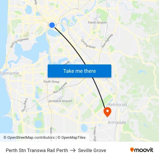 Perth Stn Transwa Rail Perth to Seville Grove map
