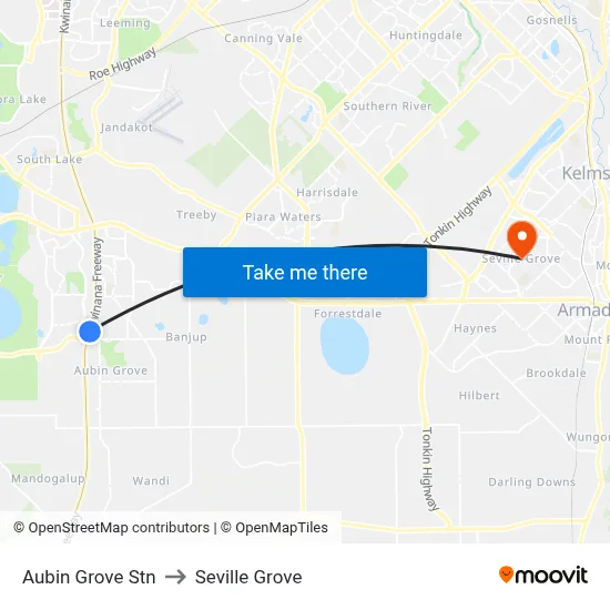 Aubin Grove Stn to Seville Grove map