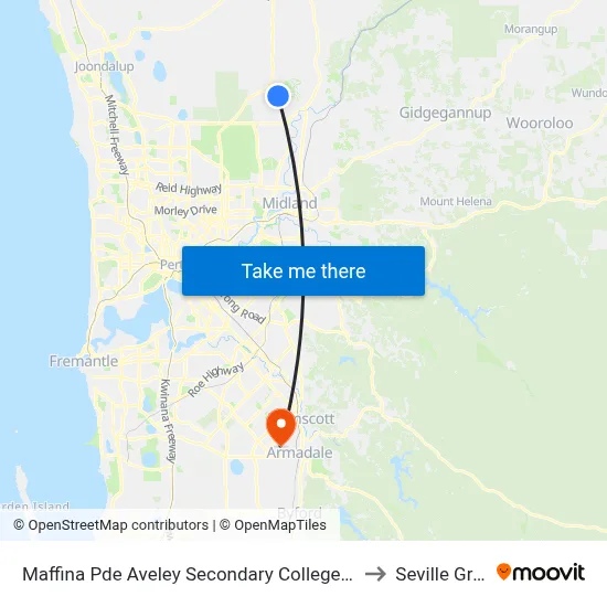 Maffina Pde Aveley Secondary College Stand 3 to Seville Grove map