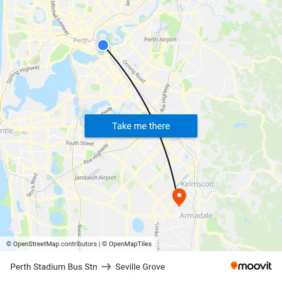 Perth Stadium Bus Stn to Seville Grove map
