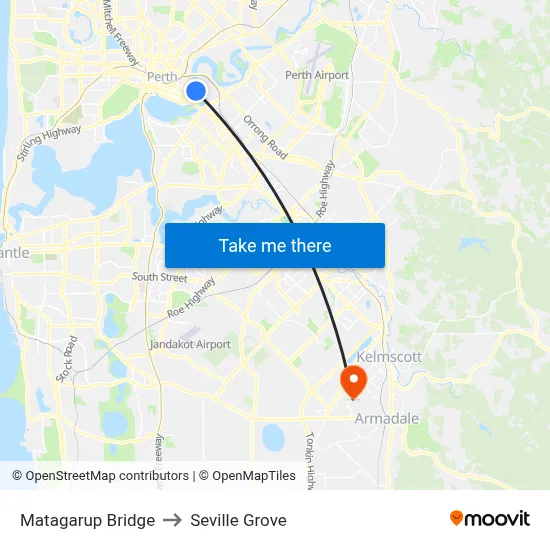 Matagarup Bridge to Seville Grove map