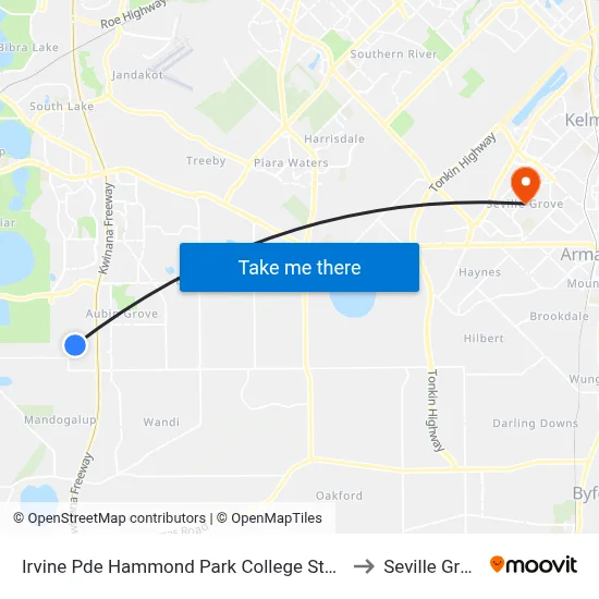 Irvine Pde Hammond Park College Stand 1 to Seville Grove map