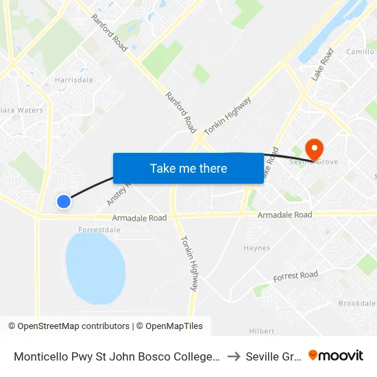 Monticello Pwy St John Bosco College Stand 1 to Seville Grove map