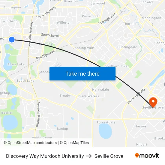 Discovery Way Murdoch University to Seville Grove map