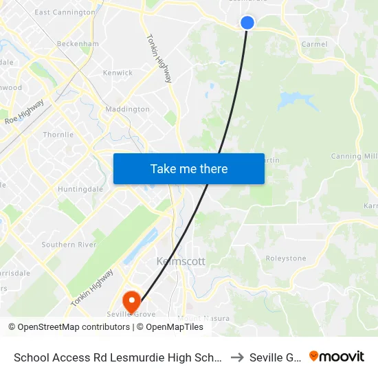School Access Rd Lesmurdie High School Stand 2 to Seville Grove map