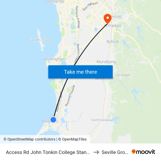 Access Rd John Tonkin College Stand 2 to Seville Grove map