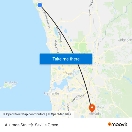 Alkimos Stn to Seville Grove map