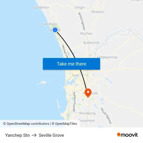Yanchep Stn to Seville Grove map