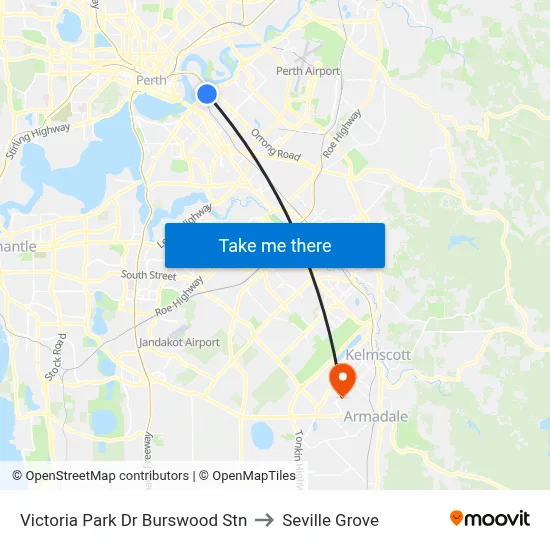 Victoria Park Dr Burswood Stn to Seville Grove map