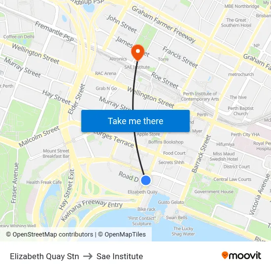 Elizabeth Quay Stn to Sae Institute map