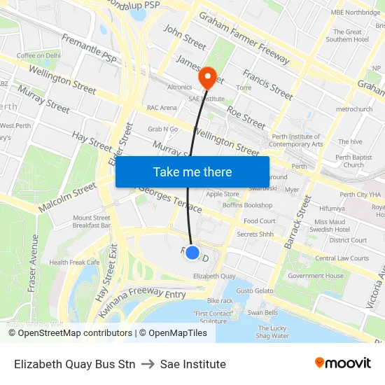 Elizabeth Quay Bus Stn to Sae Institute map