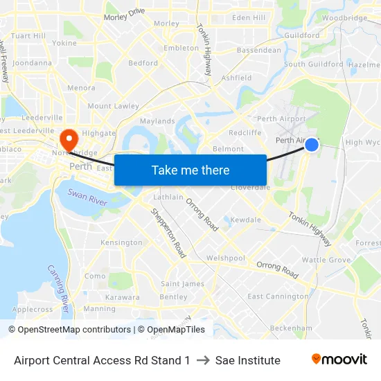Airport Central Access Rd Stand 1 to Sae Institute map