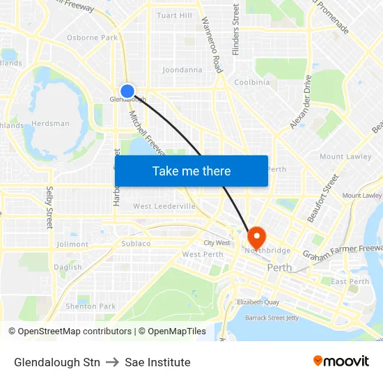 Glendalough Stn to Sae Institute map