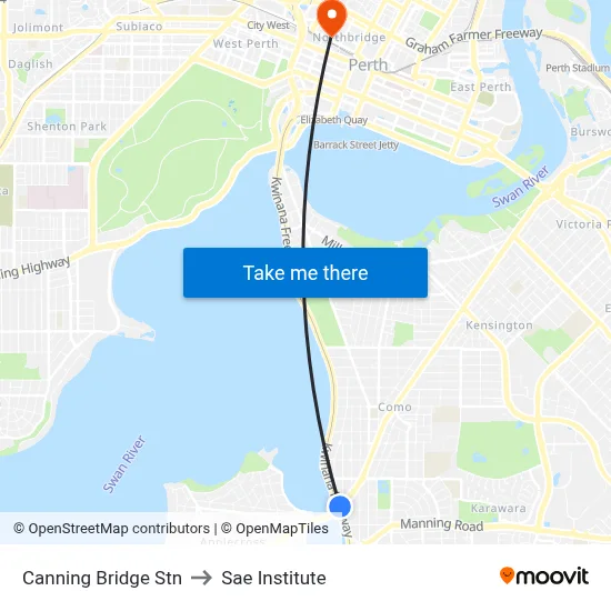 Canning Bridge Stn to Sae Institute map