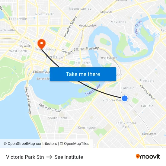 Victoria Park Stn to Sae Institute map