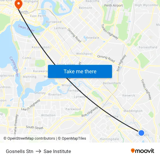 Gosnells Stn to Sae Institute map