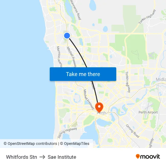 Whitfords Stn to Sae Institute map