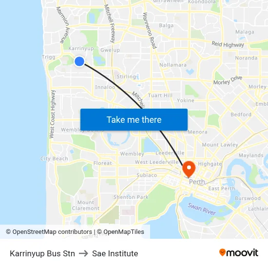 Karrinyup Bus Stn to Sae Institute map