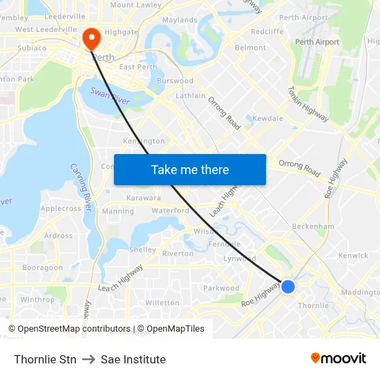 Thornlie Stn to Sae Institute map