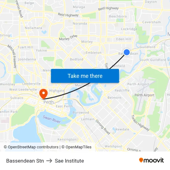 Bassendean Stn to Sae Institute map