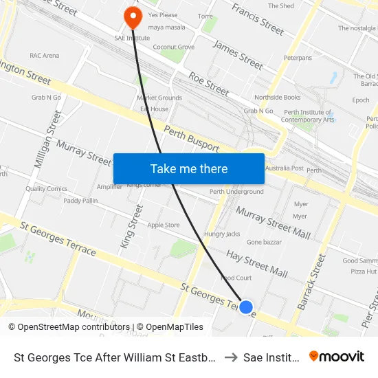 St Georges Tce After William St Eastbound to Sae Institute map