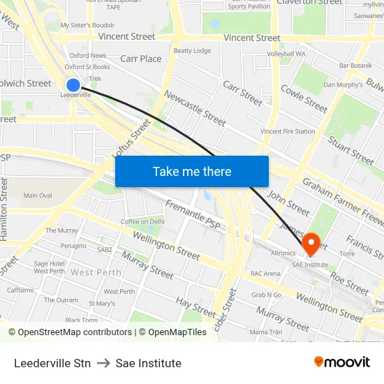 Leederville Stn to Sae Institute map