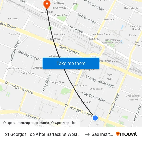 St Georges Tce After Barrack St Westbound to Sae Institute map