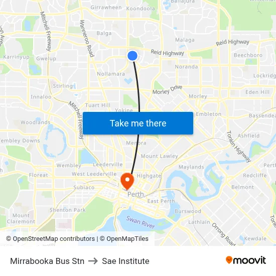 Mirrabooka Bus Stn to Sae Institute map