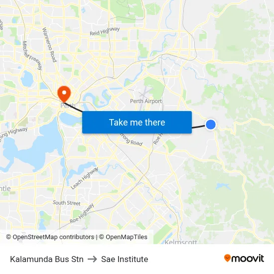 Kalamunda Bus Stn to Sae Institute map