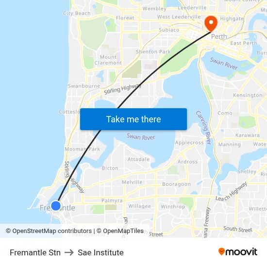 Fremantle Stn to Sae Institute map