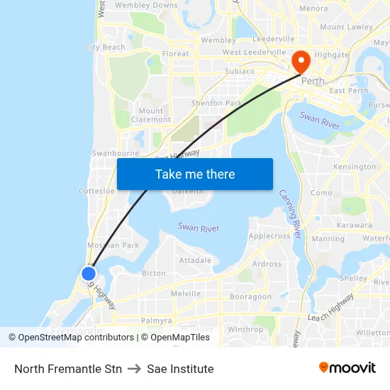 North Fremantle Stn to Sae Institute map