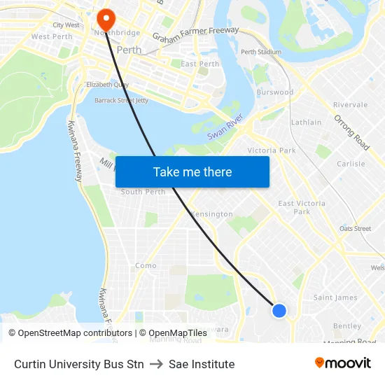 Curtin University Bus Stn to Sae Institute map