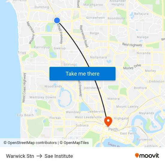 Warwick Stn to Sae Institute map
