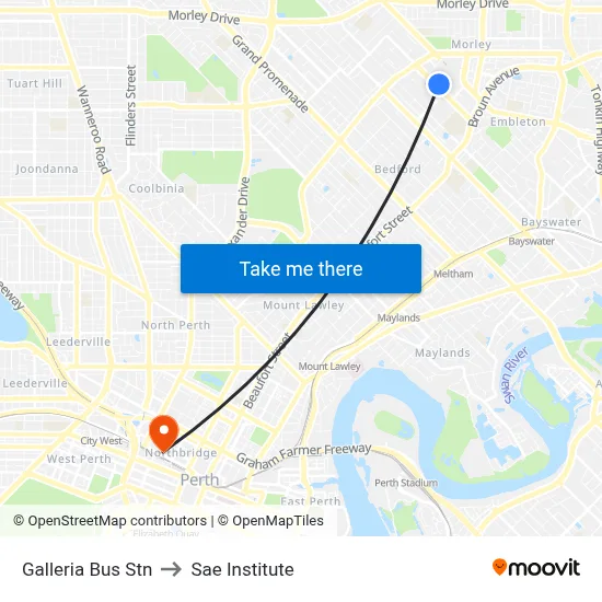 Galleria Bus Stn to Sae Institute map